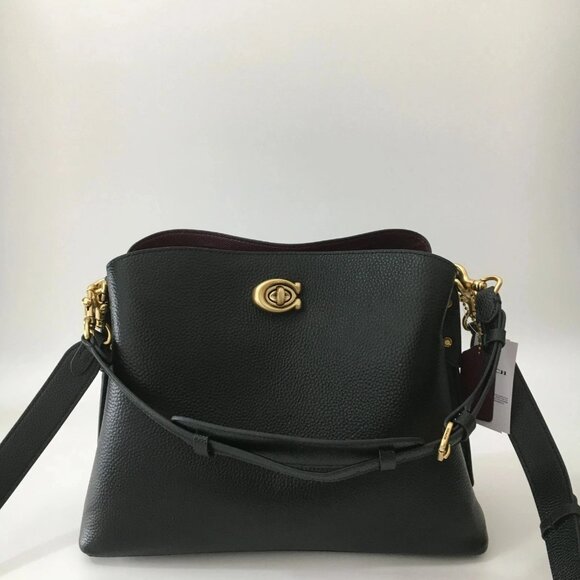 COACH Willow Shoulder Bag Polished Pebble Leather Black outlet new - Picture 1 of 6